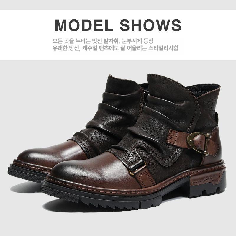 라이더 부츠 클래식 빈티지 캐주얼 카우보이 신발 웨스턴 라이딩 남성 남자 하프 바이크 - 상세 이미지 2
