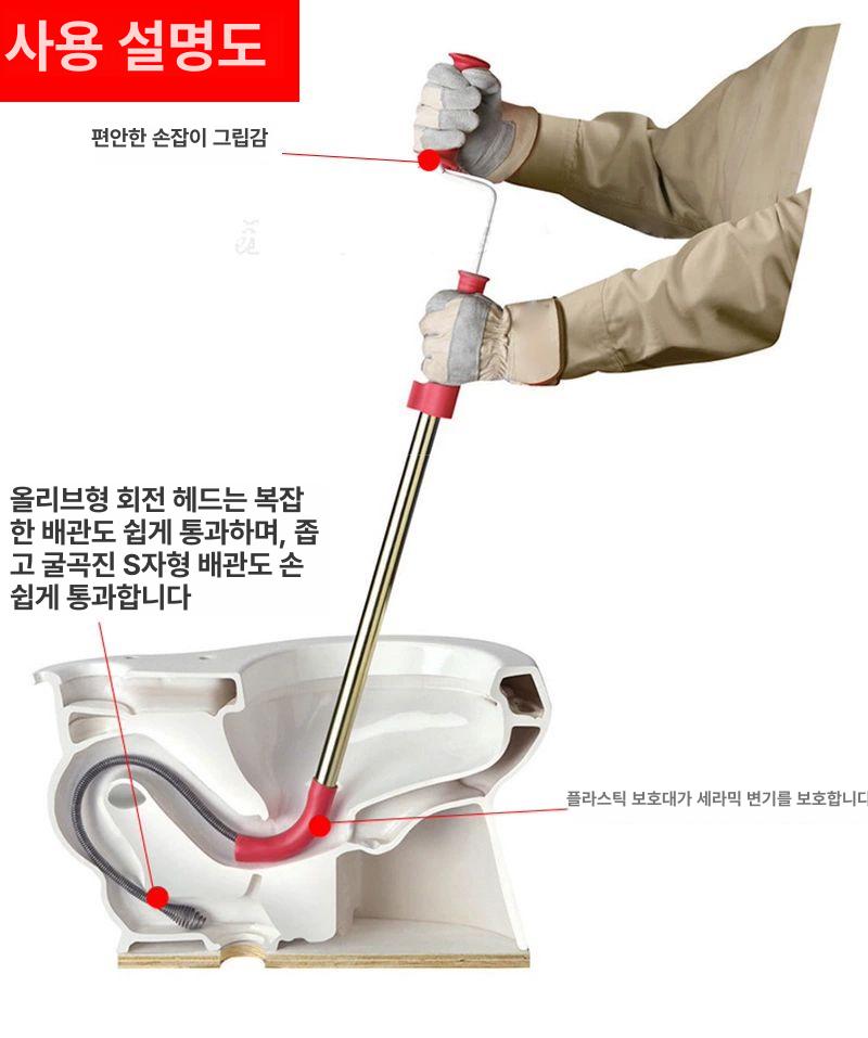 변기관통기 변기막힘 와이어 전문가용 배관 막힘 만능 변기뚫는기계 세탁실 청소 청소기 - 상세 이미지 3