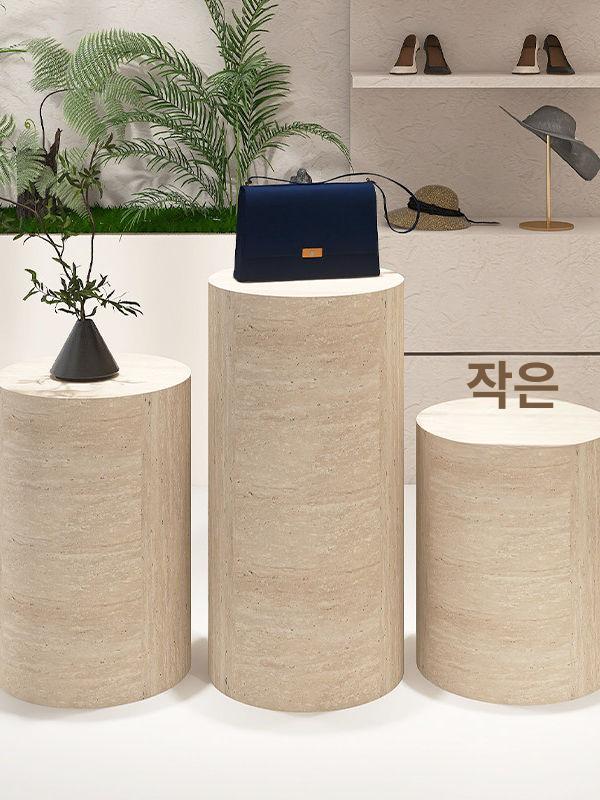 대리석 전시대 원형 받침 박스 스툴 무늬 테이블 라운드 진열대 소품 디피 받침대 스탠드 - 상세 이미지 4