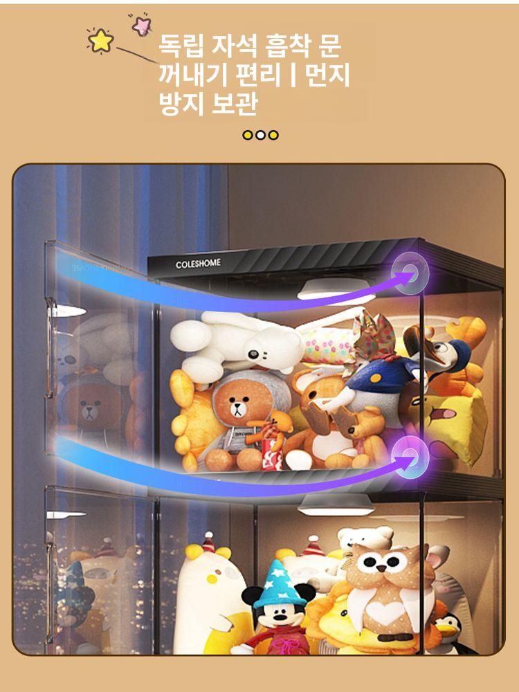 인형장 진열장 장난감 정리함 장식장 투명 보관함 사면 분리형 아크릴케이스 블랙 두께감 - 상세 이미지 3