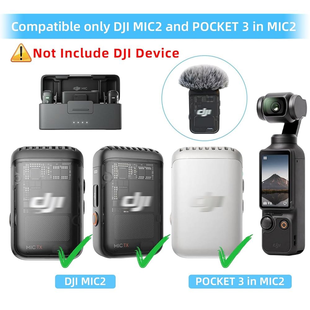 항청 마이크 윈드스크린, DJI MIC 2 호환 (DJI 1용 아님) / OSMO 포켓 퍼리 윈드 머프 (2팩-그레이) Gray - 상세 이미지 3