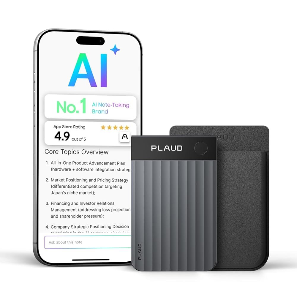 Plaud 노트 프로 AI 음성 녹음기, AI로 전사 및 요약, 앱 제어, 회의 통화용 테이커, 112개 언어 지원, 초슬림 w / 인스턴트뷰 디스플레이, 케이스 포함, 블랙 - 상품 이미지