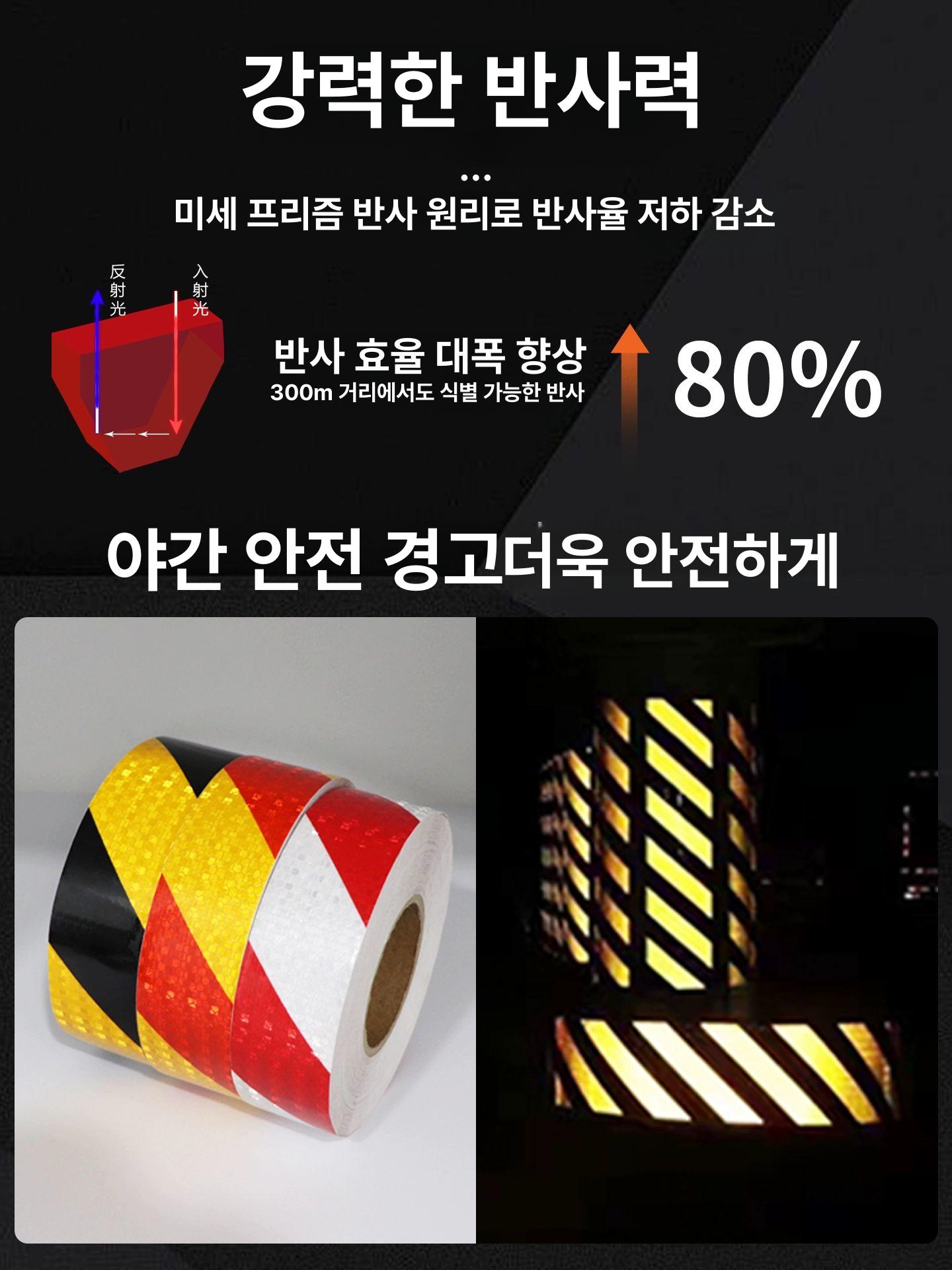 주차장 반사 스티커 사선 고광택 고속도로 표시 벽 폭 황검 검정노랑 고휘도 반사테이프 - 상세 이미지 2