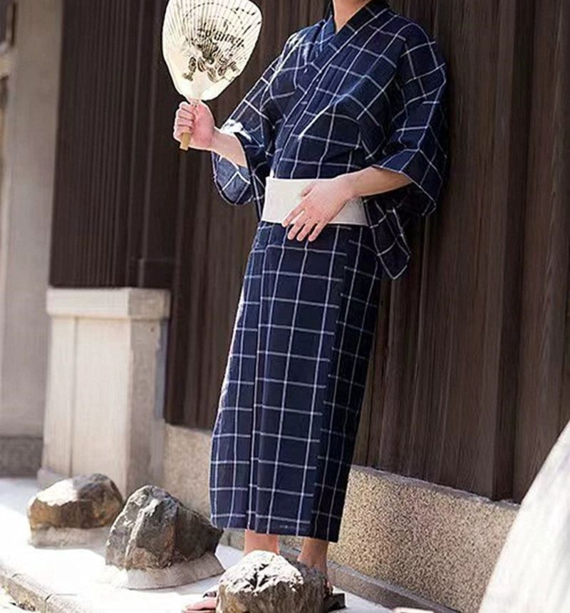 유카타 남성 온천옷 커플 가운 파자마 일본식 목욕가운 로브 의상 남자 오버핏 순면 기모노 - 상세 이미지 3