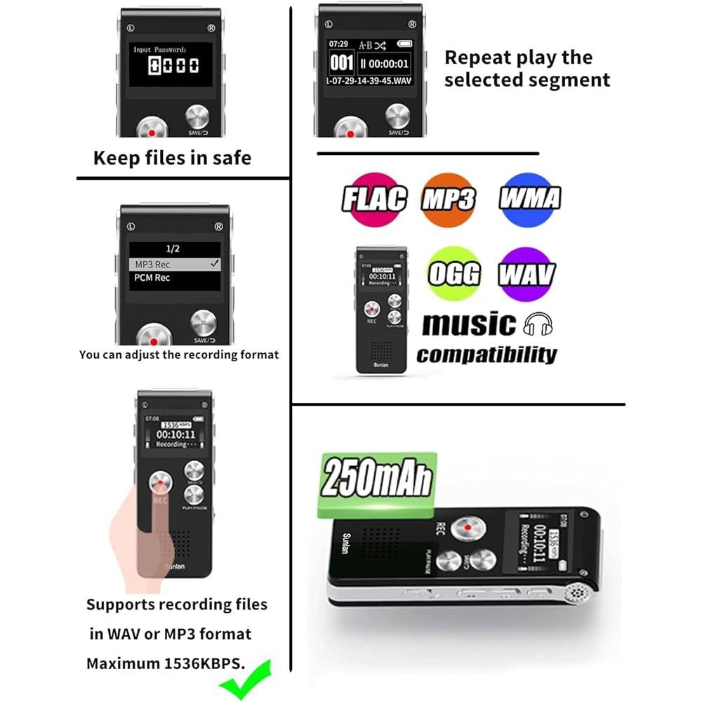 강의용 재생 기능이 있는 디지털 음성 녹음기 16GB - USB 충전식 딕타폰 업그레이드 소형 테이프 장치 - 상세 이미지 2