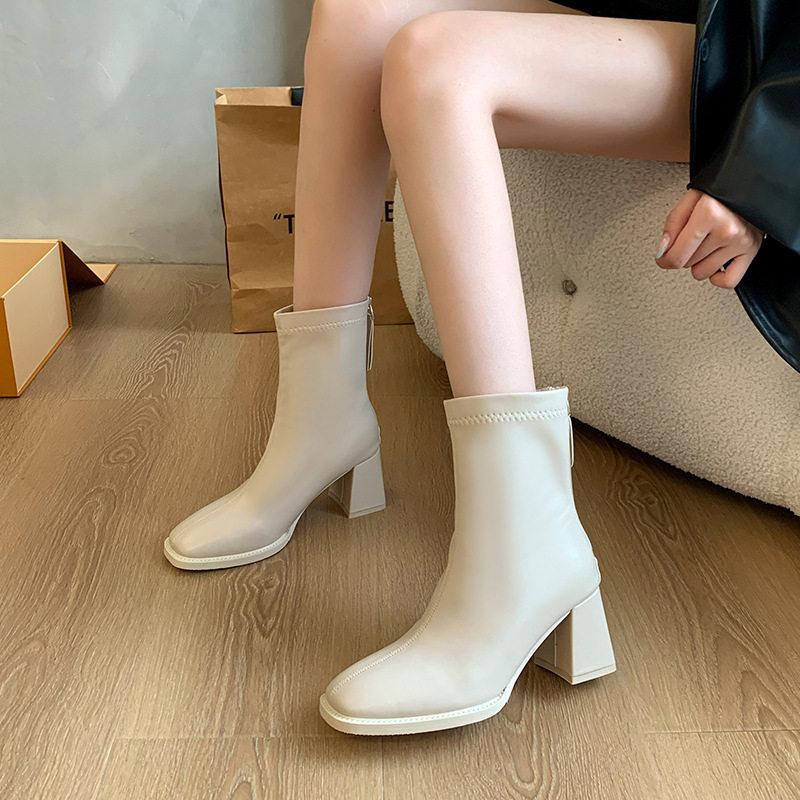 여자 빅사이즈 발볼넓은 발편한 통굽 지퍼 겨울 앵글 부츠 5cm 7cm - 상세 이미지 3