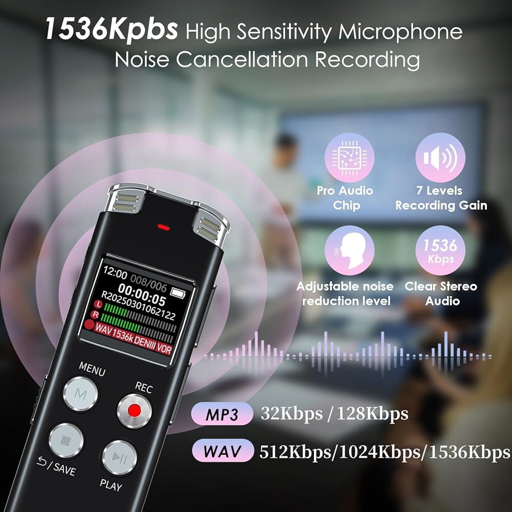 재생 기능이 있는 64GB 디지털 음성 녹음기 강의 회의 인터뷰를 위한 활성화 녹음기 - EVISTR 딕타폰 녹음 장치 테이프 휴대용 미니, USB 오디오 녹음기, MP3 64GB - 상세 이미지 2