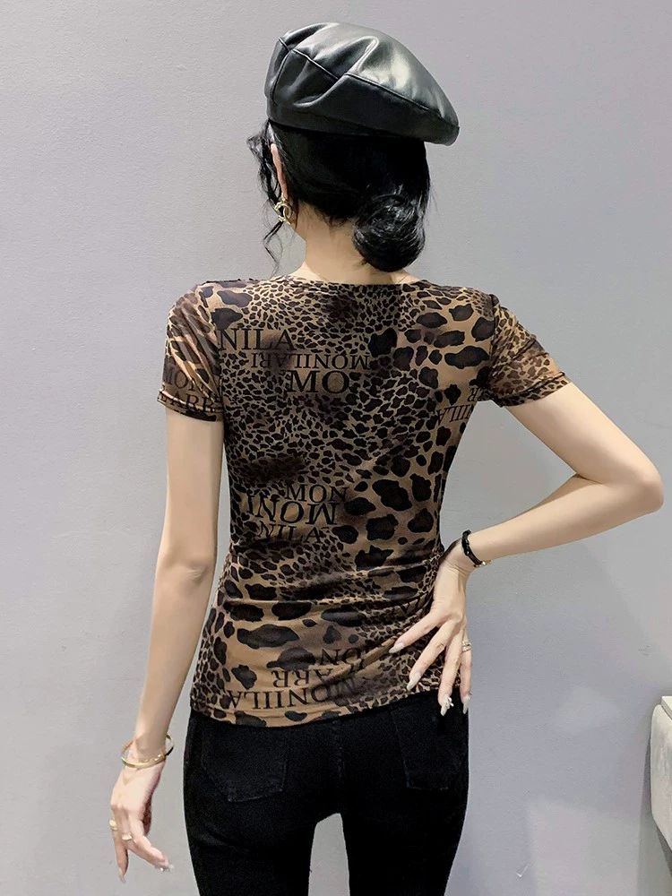 여성 댄스복 티셔츠 호피무늬 방송 지퍼 댄스 비즈 라틴댄스복 라인댄스복 댄스티 라인 - 상세 이미지 5