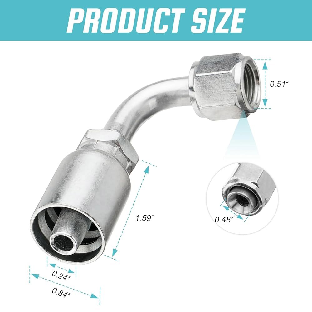 베누사르 10 PCS 90 유압 호스 피팅, 3/8인치 x JIC 37 암 엔드 엘보우 크림프 피팅용 1 1/4 Hose x 1/4 JIC Fema - 상세 이미지 2