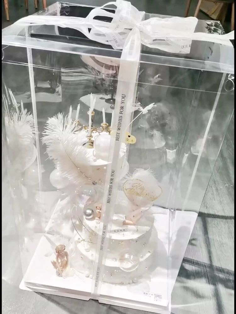 높은 투명 케이크상자 포장 5단 3단 4단 생일케이크 베이킹 박스 원형 케이스 대형 사각 - 상세 이미지 3