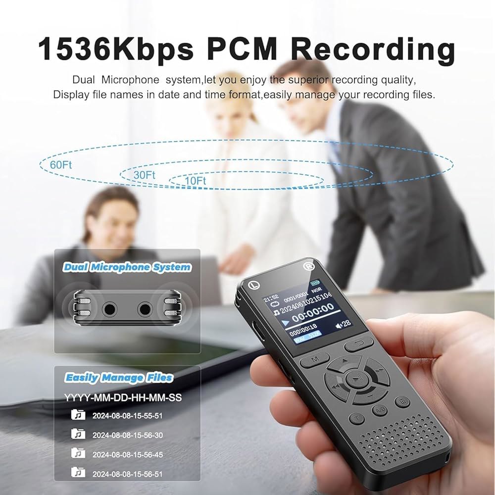 160GB 디지털 음성 녹음기, 내장 스피커가 있는 휴대용 오디오 활성화, WAV, A/B 반복 및 비밀번호 보호 u2013 회의, 강연 인터뷰에 이상적임 - 상세 이미지 2