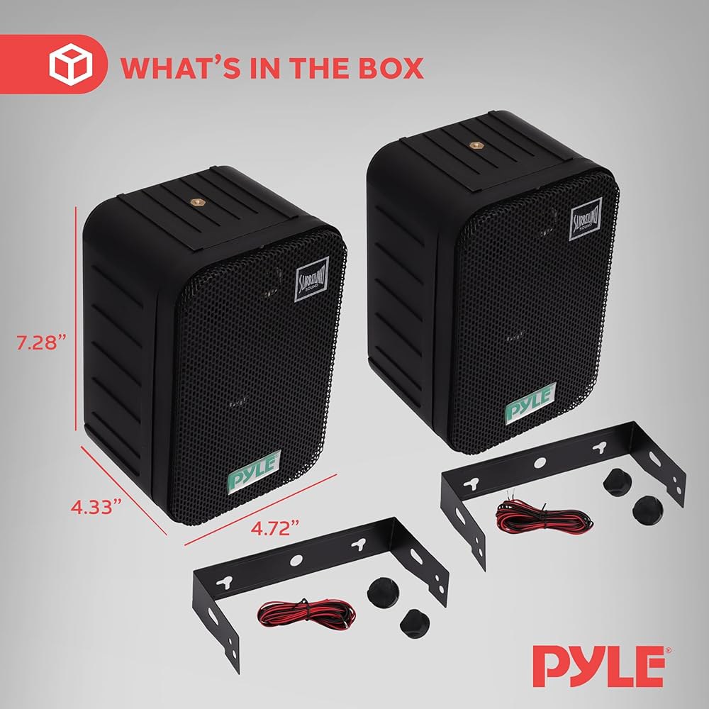 Pyle - 야외 스피커 시스템 유선(페어), 해병 2급 300W 피크 파워, 3.5인치 우퍼 및 1인치 트위터, 벽 또는 천장용 유니버설 마운트, 수영장, 파티오, 보트, 데크 - 상세 이미지 2