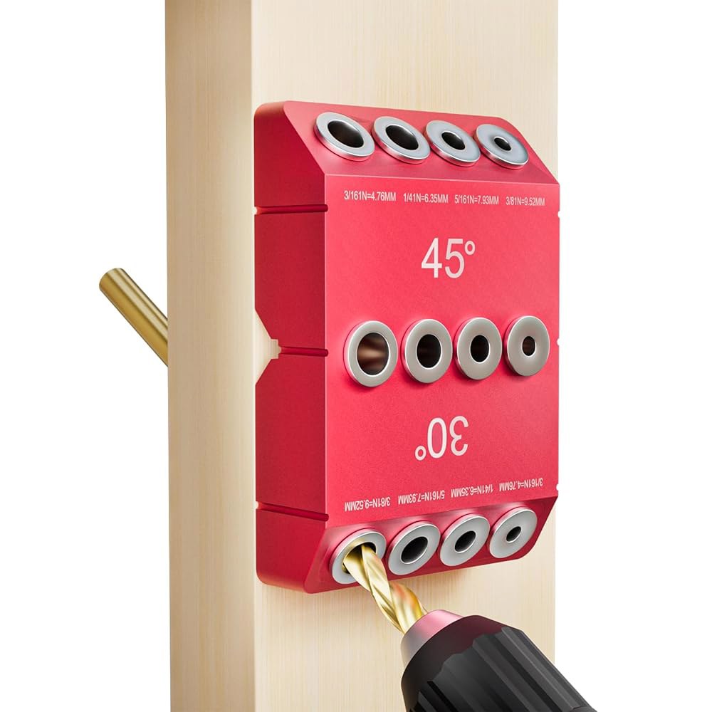 Kingson 30 45 90 케이블 난간용 각도 드릴 가이드, 및 직선 구멍용 블록 데크 / 포트 계단 난간 설치용 하드 스틸 브러시가 장착된 지그, 난간(빨간색) 1 Red 1 - 상품 이미지
