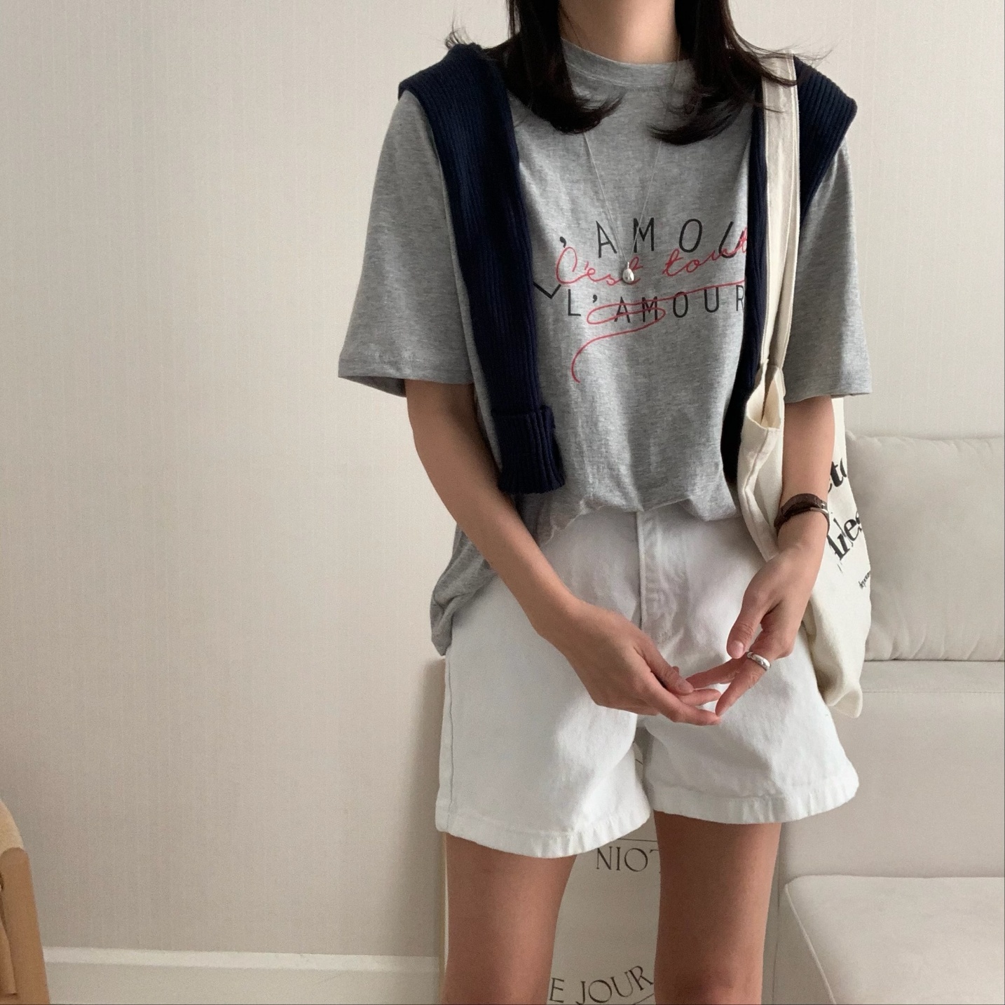 여성 라무르 프린팅 반팔티 세미 오버핏 기본 베이직 캐주얼 데일리룩 면 티셔츠 - 상세 이미지 2