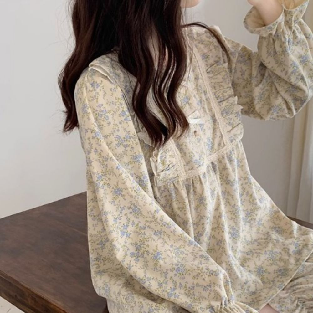 잔꽃무늬잠옷 공주잠옷 러블리 우정 투피스 집에서입는옷 - 상세 이미지 4