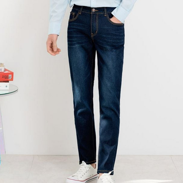 일자 남성 청바지 슬림핏 남성 스판 청바지 빅사이즈 데님 팬츠 - 상품 이미지