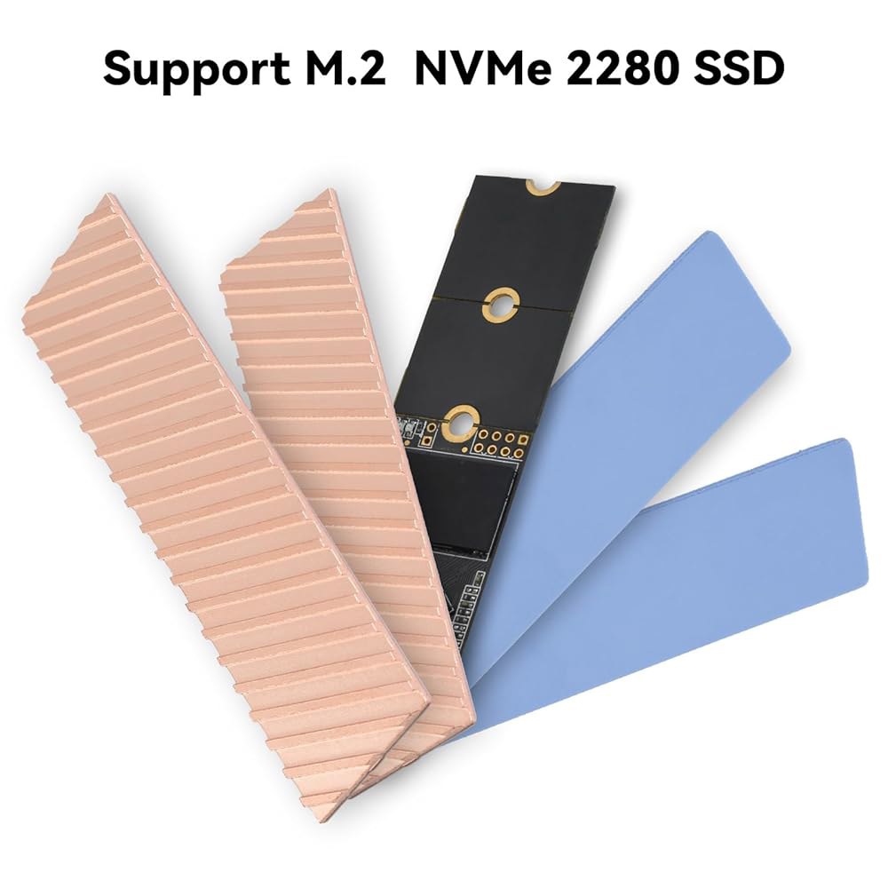 엘루텡 M.2 SSD 히트싱크 2PCS 2280 히트싱크, NVMe 써멀 패드 PC /PS5 PCIE 또는 SATA SSD용 블랙 고무 스트랩 8개 포함 Aluminum 4Pcs - 상세 이미지 2