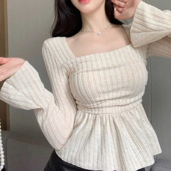 슬림핏 여성 스퀘어넥 티셔츠 라운지 스퀘어넥 티셔츠 데일리 상의 - 상품 이미지