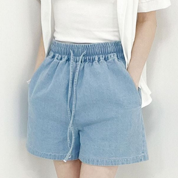 루즈핏 여성 밴딩 반바지 와이드 여성 여름 반바지 데일리반 팬츠 - 상품 이미지