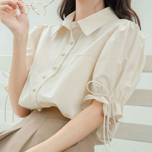 데일리 여성 반팔 블라우스 캐주얼 여성 퍼프 소매 블라우스 여름 - 상품 이미지