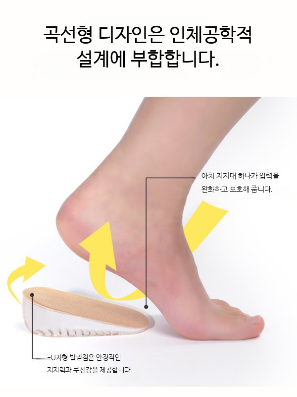 키높이깔창 실리콘쿠션 남성여성용 발편한 기능성구두깔창 운동화용 아치지지 인솔 - 상세 이미지 3