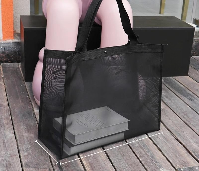 투명 메쉬쇼핑백 망사 인스 접이식 네트 휴대용 장바구니 그레이레 핑크 비치백 - 상품 이미지
