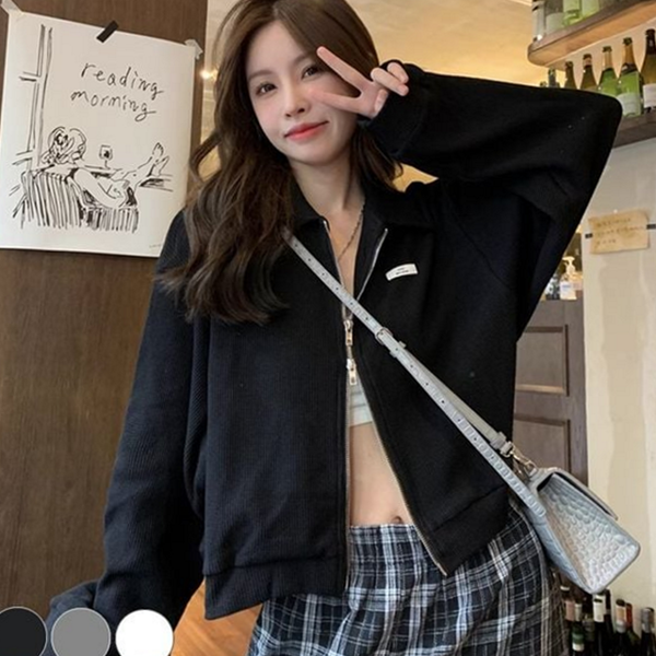 투웨이 여성 크롭 점퍼 지퍼 여성 간절기 점퍼 아우터 가을 - 상품 이미지