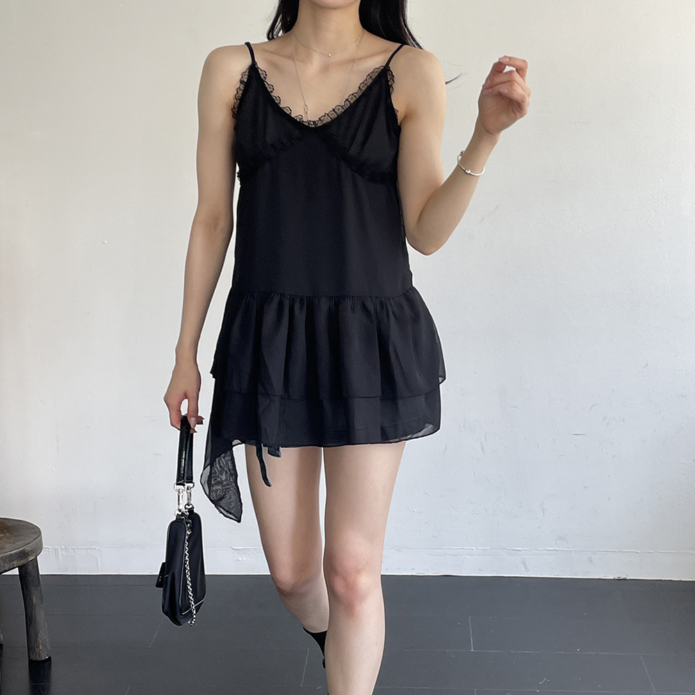 시원한 슬리브리스 레이어드 끈 나시 미니 원피스 여성 여름 원피스 휴양지 바캉스룩 데일리 이미지 6