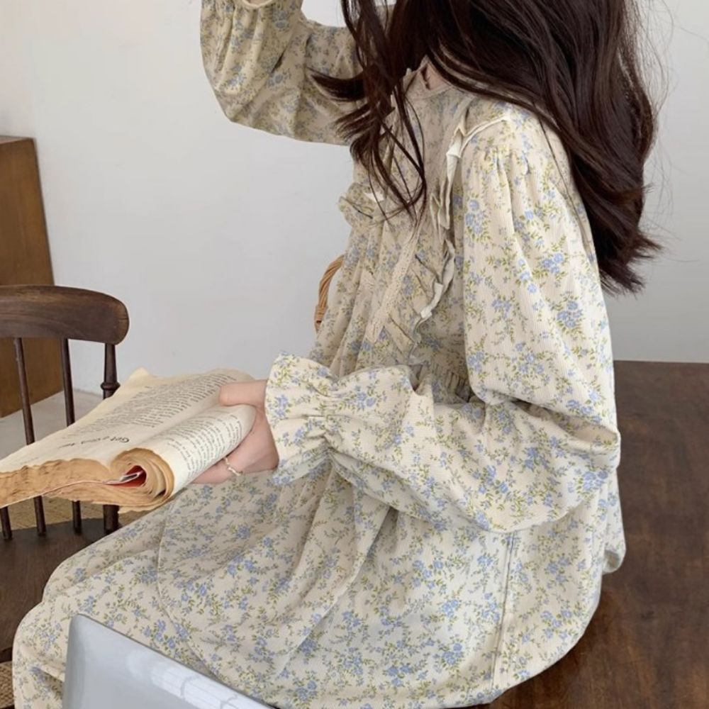잔꽃무늬잠옷 공주잠옷 러블리 우정 투피스 집에서입는옷 - 상세 이미지 5
