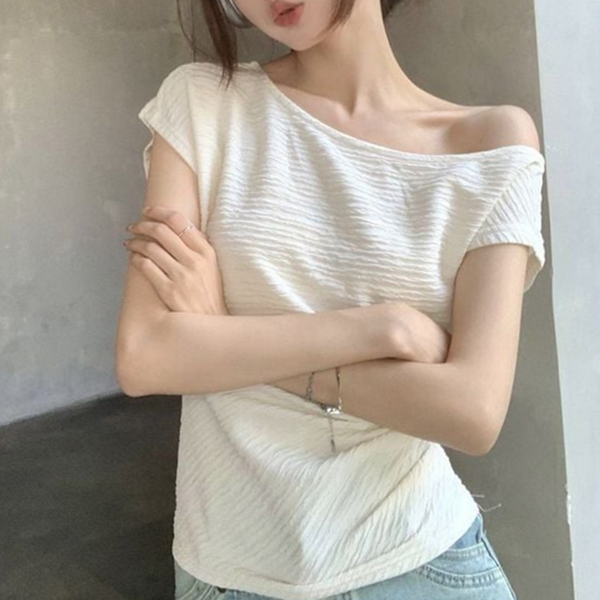 데일리 여성 반팔 티셔츠 오프숄더 여성 드레이프 루즈핏 여름 - 상품 이미지
