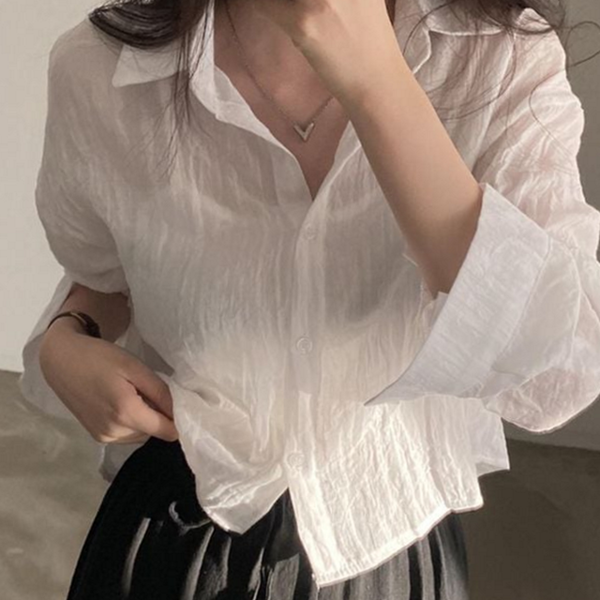 데일리 여성 시스루 셔츠 긴소매 긴 팔 셔츠 하늘하늘 블라우스 - 상품 이미지