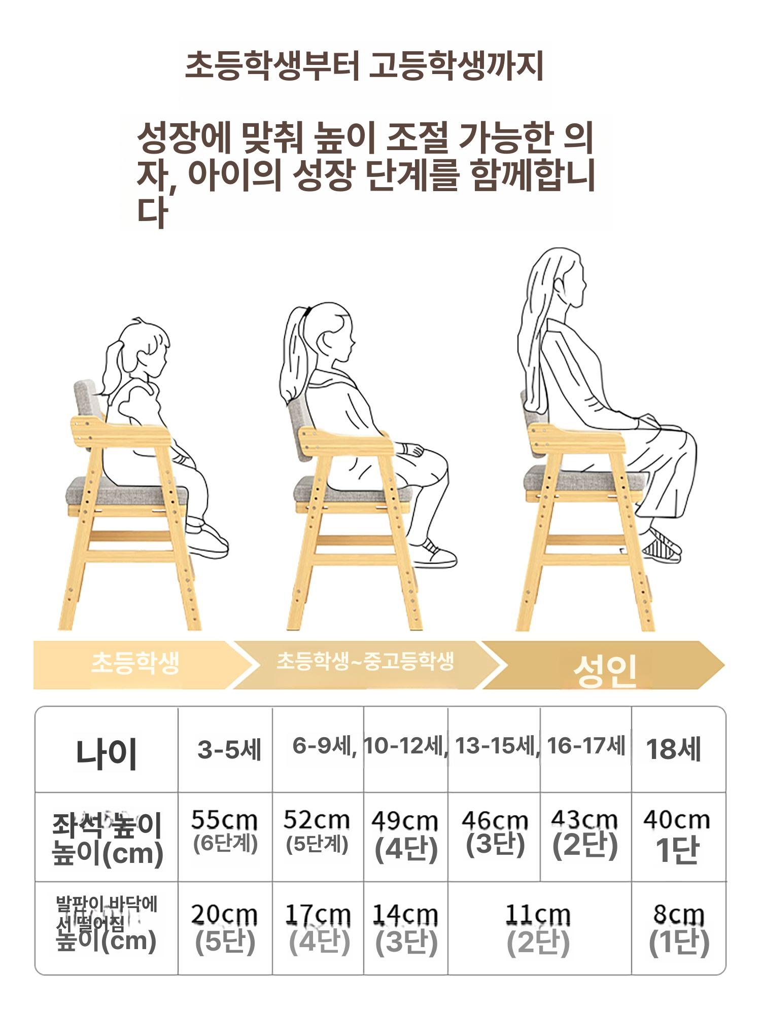 높이조절 바체어 원목 카페 키친체어 스툴 다이닝 학생 가정용 좌석 - 상세 이미지 3