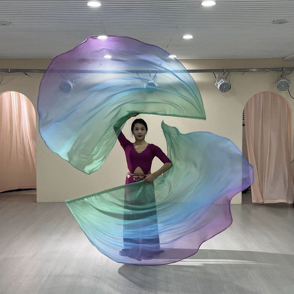워십깃발 예배 쉬폰 그라데이션 배너 깃발워십 쌍 플래그교회 소품 공연용 녹색에서 무지개색 - 상품 이미지