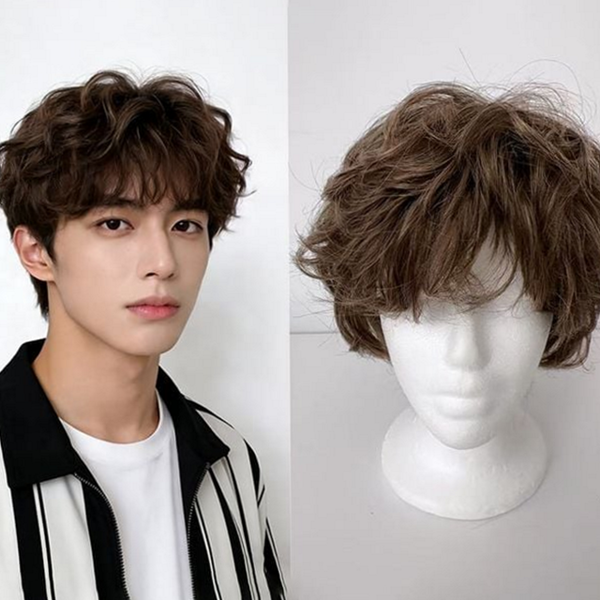 짧은 남성 통가발 웨이브 통가발 인모 파마 패션 가발 - 상품 이미지