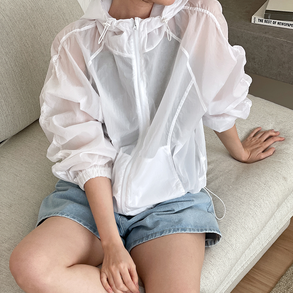 여름 시스루 얇은 바스락 바람막이 스트링 화이트 - 상품 이미지