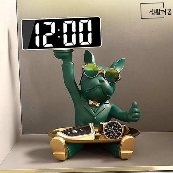 무드등 불독 장식 시계 오브제 레진 장식 시계 거실 - 상품 이미지
