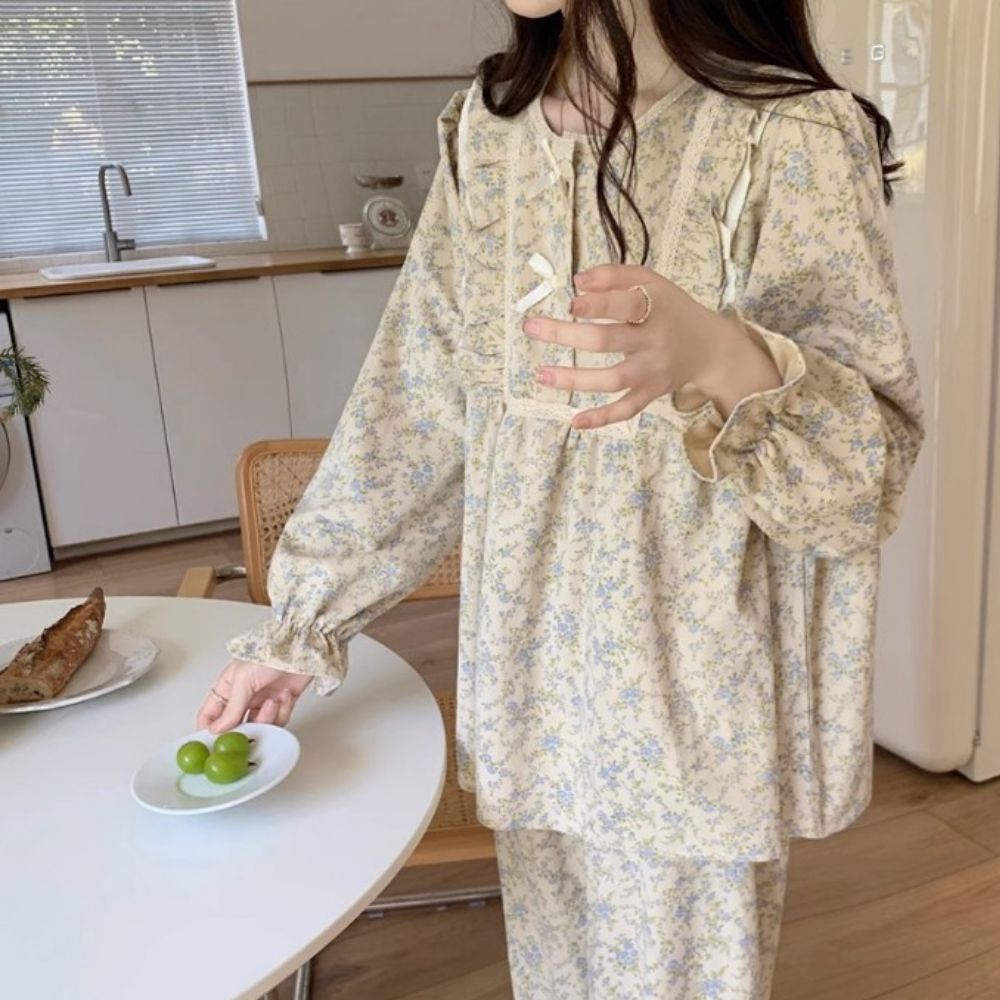 잔꽃무늬잠옷 공주잠옷 러블리 우정 투피스 집에서입는옷 - 상세 이미지 3