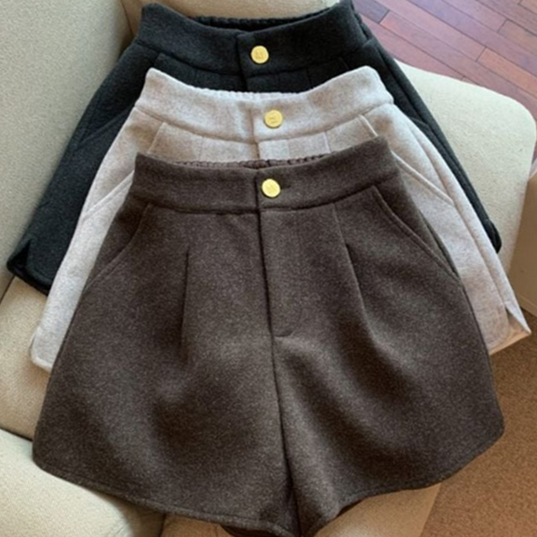 하이 여성 모직 숏 팬츠 데일리반 여성 핀턱 반바지 부드러운 - 상품 이미지