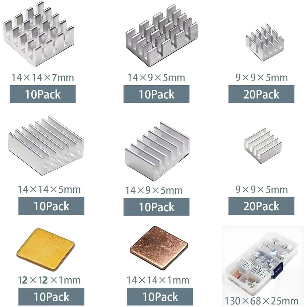 전도성 접착 테이프, 알루미늄 방열판 쿨러 및 라즈베리 파이 A B+ 2/3/4/5용 Pastall 100 PCS(8가지 크기) 키트 100PCS Heatsink Kit - 상세 이미지 2