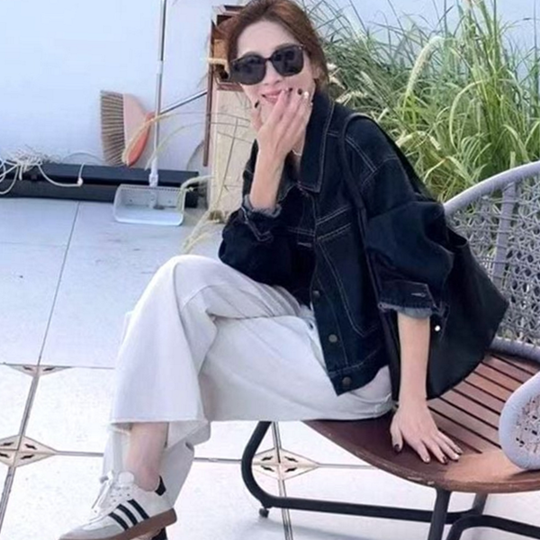 루즈핏 여성 크롭 자켓 캐주얼 데님 자켓 봄가을 데일리 - 상품 이미지