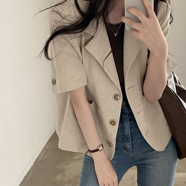반팔 여성 여름 자켓 블레이저 여성 린넨 자켓 베이직 기본 - 상품 이미지