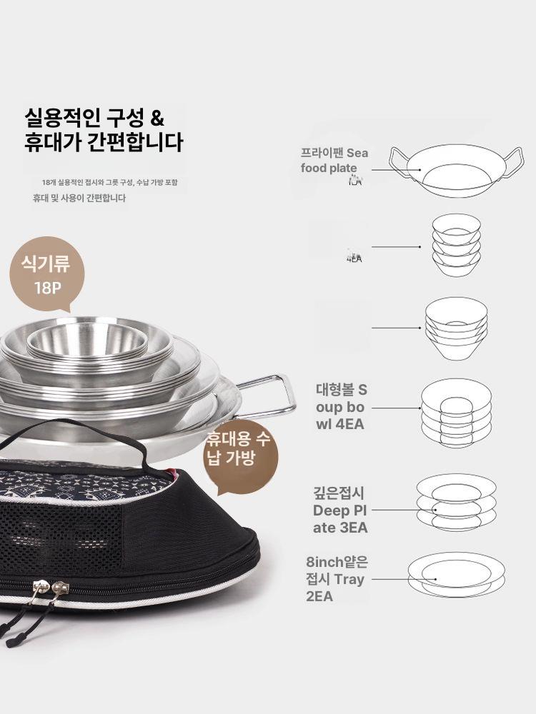 캠핑테이블세트 스테인레스 테이블웨어 식기 후라이팬 전용가방포함 접시 캠핑식기세트 그릇 - 상세 이미지 5