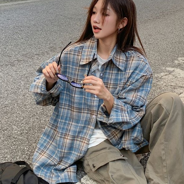 루즈핏 여성 체크 셔츠 데일리 체크 남방 빅사이즈 - 상품 이미지