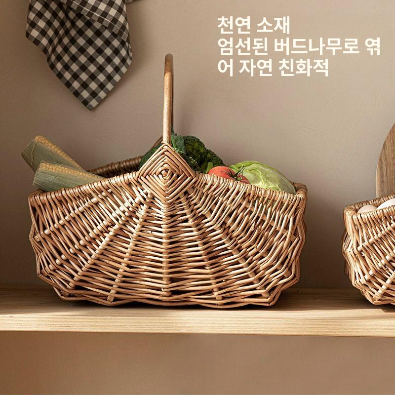 야채 직조 버들 고리 보관 계란 세공 대나무 과일 잡다한 세탁바구니 홈 인테리어 주방 꽃 - 상세 이미지 2