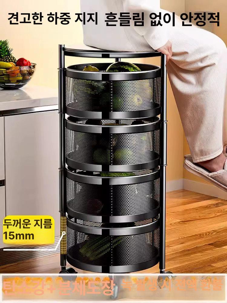 야채바구니 트롤리 회전바구니 다용도실 수납 보관랙 선반 이동식 다층 틈새장 카트 매쉬 - 상세 이미지 3
