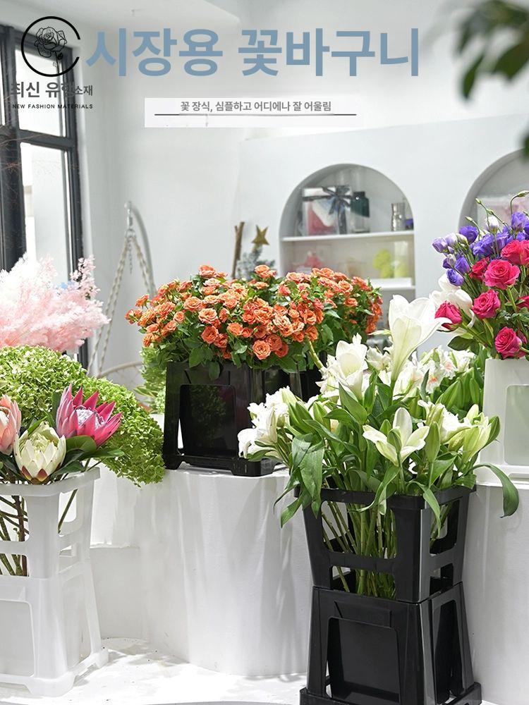 플라스틱 꽃통 사각 플라워샵 꽃시장 용 원예 양동이 진열 투명 물통 빈화분 매장 꽃집 - 상세 이미지 5