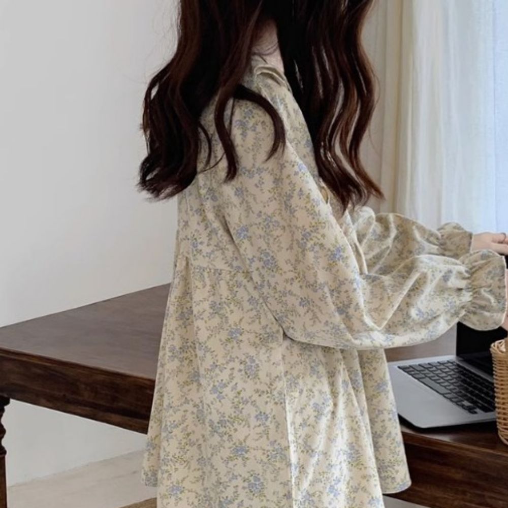 꽃무늬파자마 꽃무늬잠옷 여성스러운잠옷 사계절 봄가을 - 상세 이미지 4