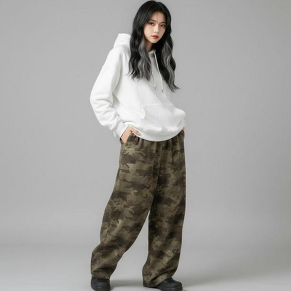 밴딩 남녀공용 카모 팬츠 카모플라쥬 남녀공용 와이드 팬츠 바지 남성 - 상품 이미지