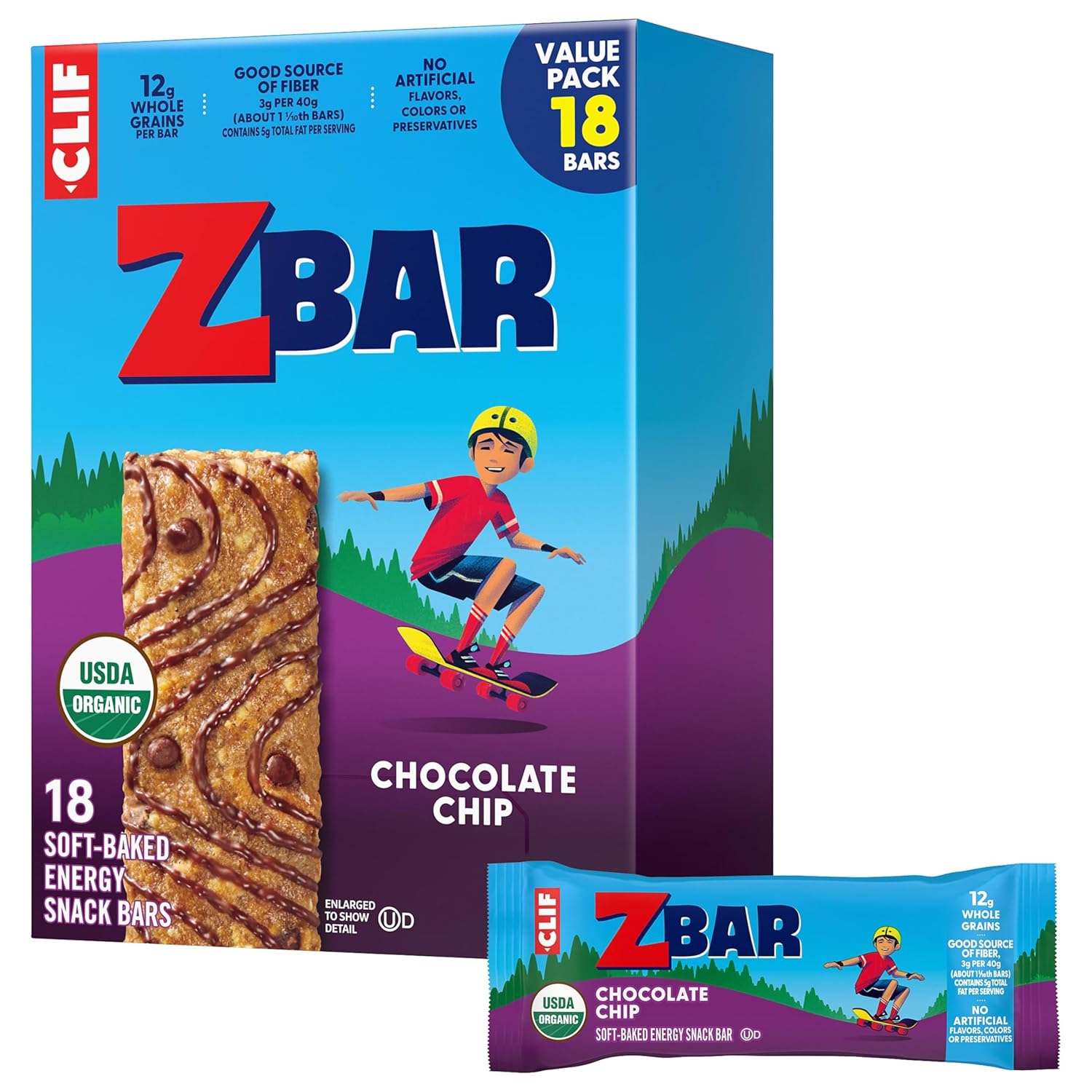 Zbar 초콜릿칩 소프트바 0kg 통곡물 18개입 - 상품 이미지