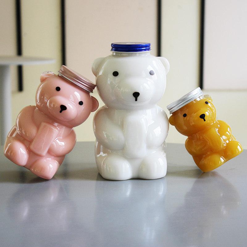 곰돌이 음료병 보틀 카페 밀크티 커피 구멍 페트병 세트 크리스마스 투명 포장용기 포장 병 - 상세 이미지 4